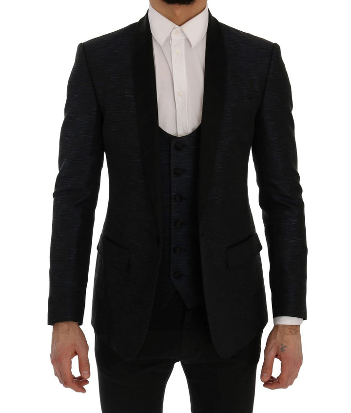 Elegantes blau-schwarzes Slim Fit Anzug Ensemble