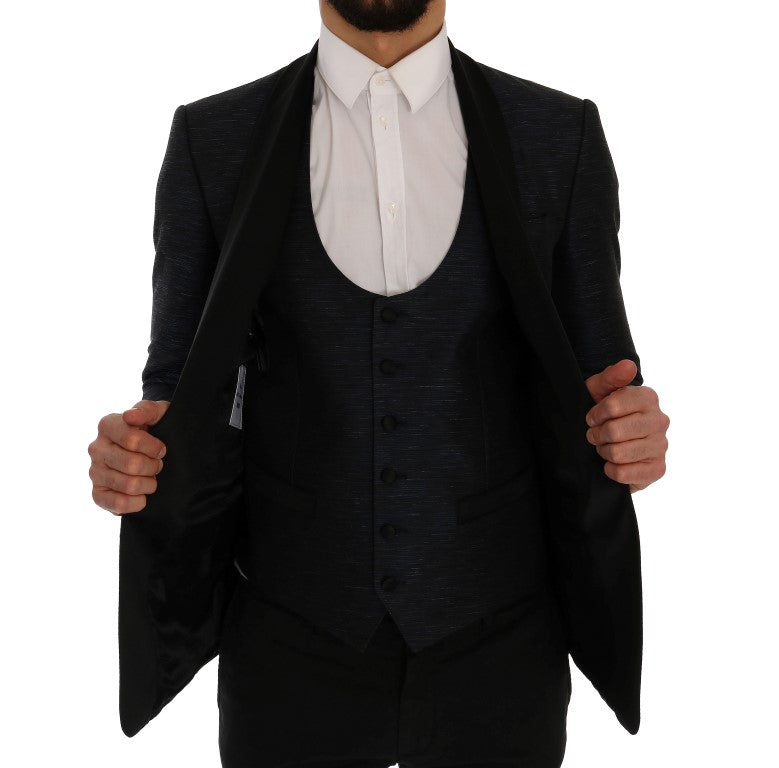 Elegantes blau-schwarzes Slim Fit Anzug Ensemble