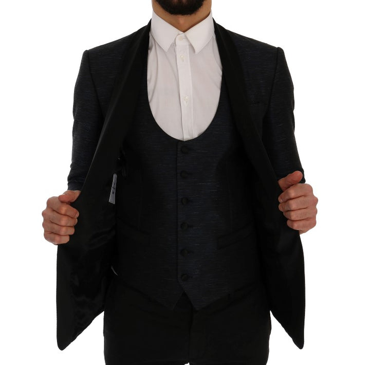 Elegantes blau-schwarzes Slim Fit Anzug Ensemble