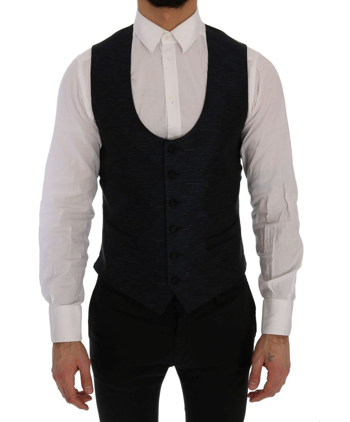 Elegantes blau-schwarzes Slim Fit Anzug Ensemble