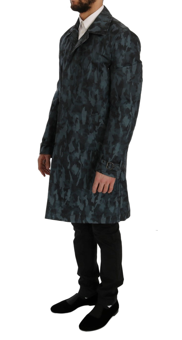 Blue camouflage trench coat elegance