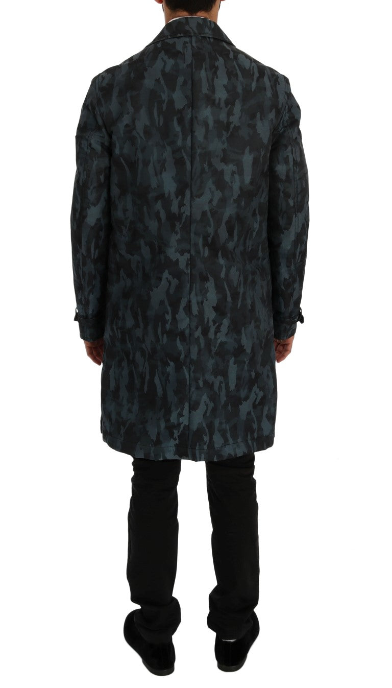 Blue camouflage trench coat elegance