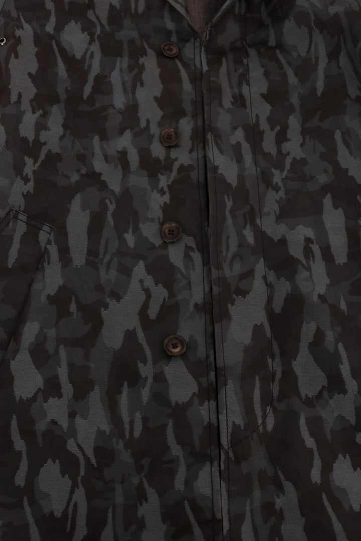 Blue camouflage trench coat elegance