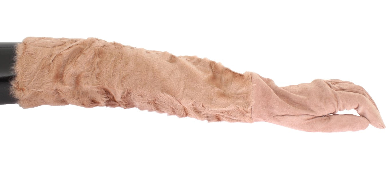Elegant beige suede elbow-length gloves
