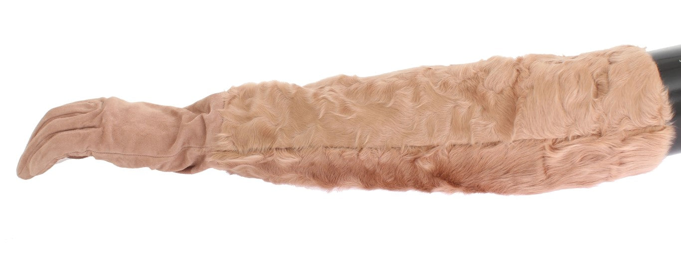 Elegant beige suede elbow-length gloves