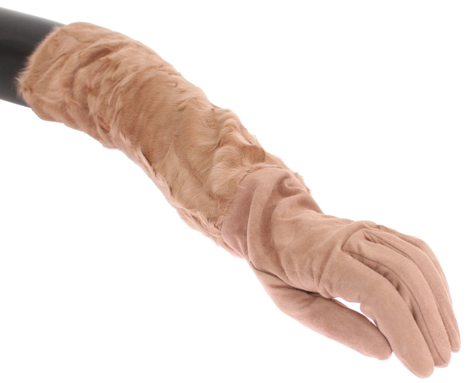 Elegant beige suede elbow-length gloves