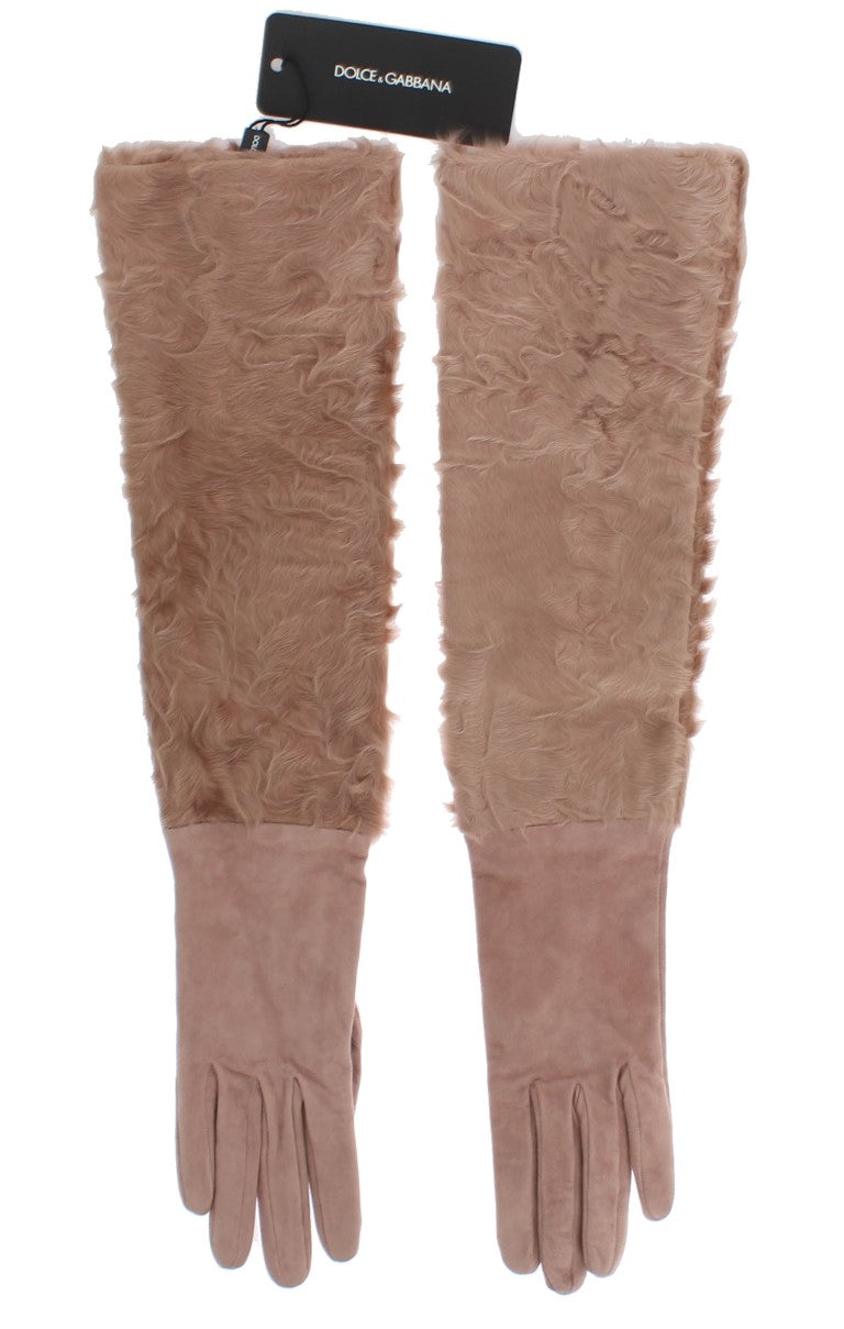 Elegant beige suede elbow-length gloves