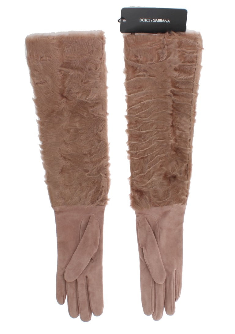 Elegant beige suede elbow-length gloves