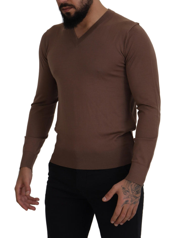 Brauner Pullover mit V-Ausschnitt aus Wolle für Männer