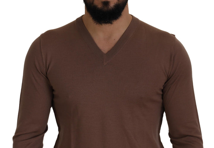 Brauner Pullover mit V-Ausschnitt aus Wolle für Männer