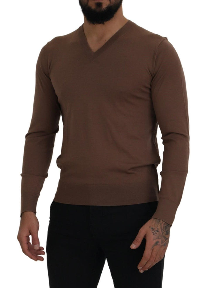 Brauner Pullover mit V-Ausschnitt aus Wolle für Männer
