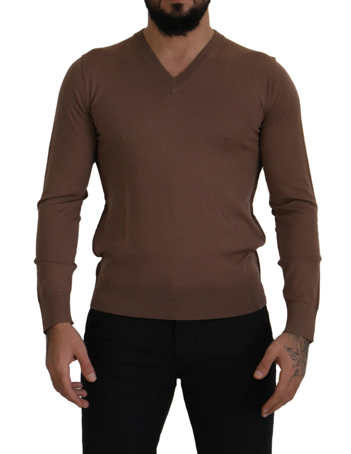 Brauner Pullover mit V-Ausschnitt aus Wolle für Männer
