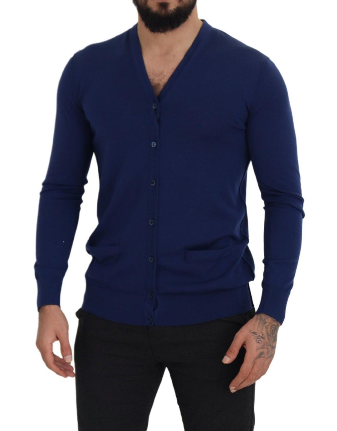 Elegant cardigan made of blue virgin wool