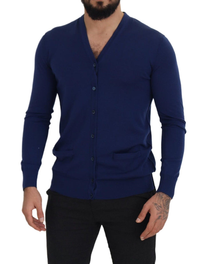 Elegant cardigan made of blue virgin wool