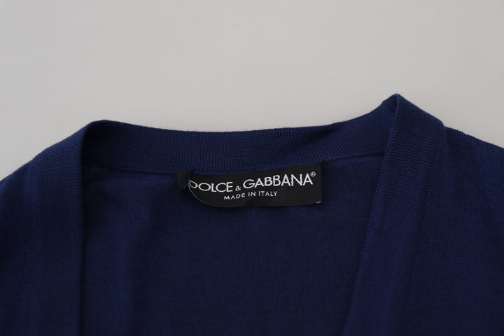 Elegant cardigan made of blue virgin wool