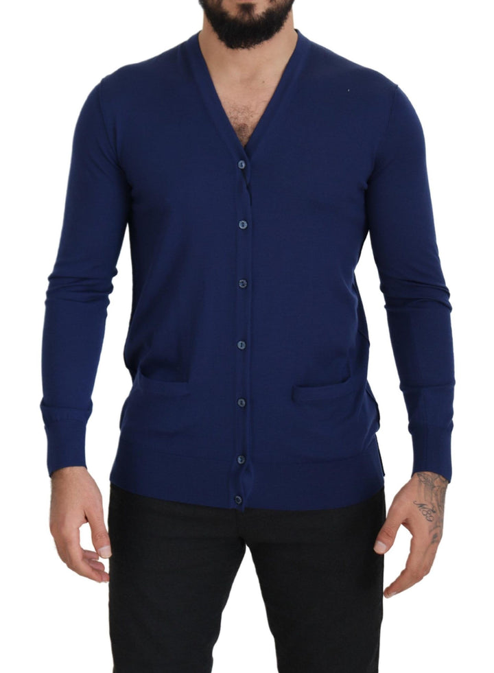 Elegant cardigan made of blue virgin wool