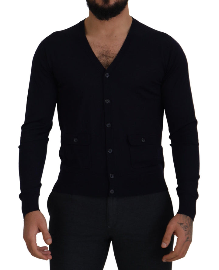 Elegante Strickjacke aus Schurwolle in Blau
