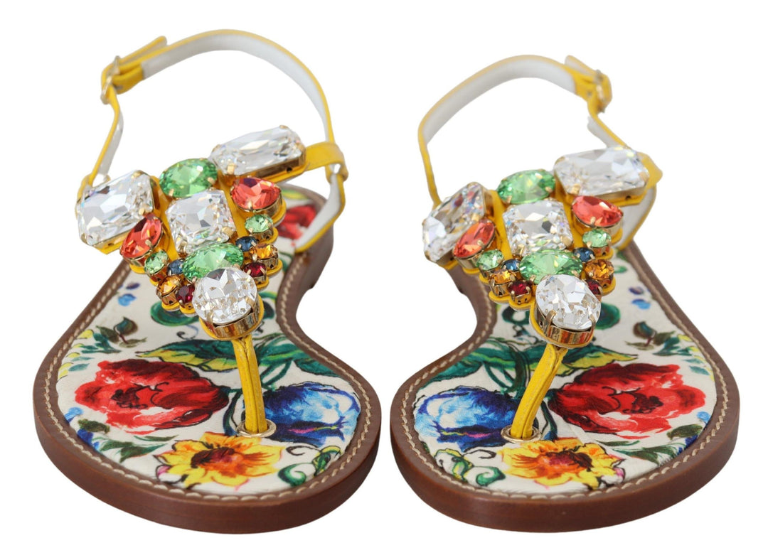 Dolce & Gabbana Majolika Sandalen aus Leder mit Kristallverzierung