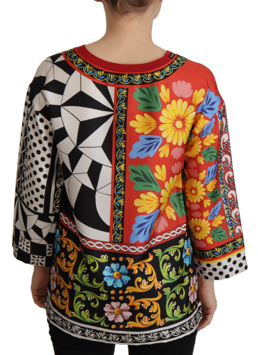 Baroque round-neck silk blouse