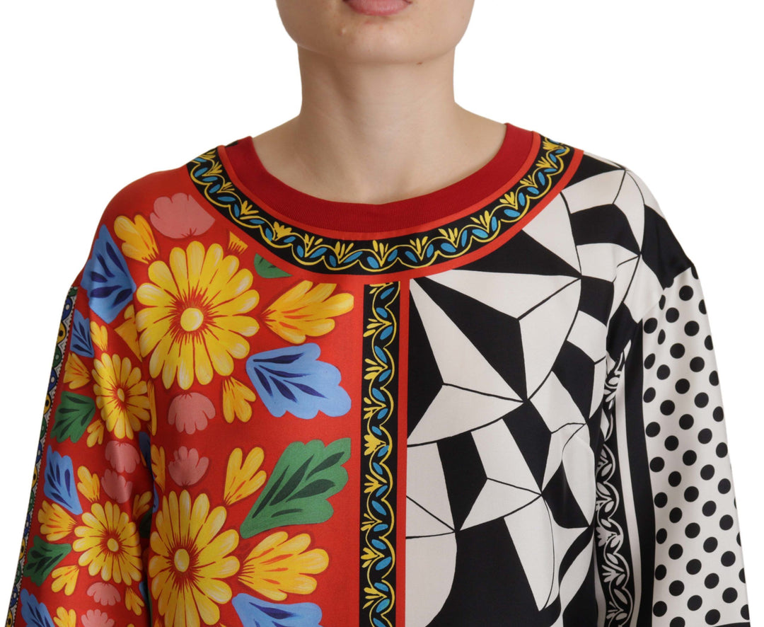 Baroque round-neck silk blouse