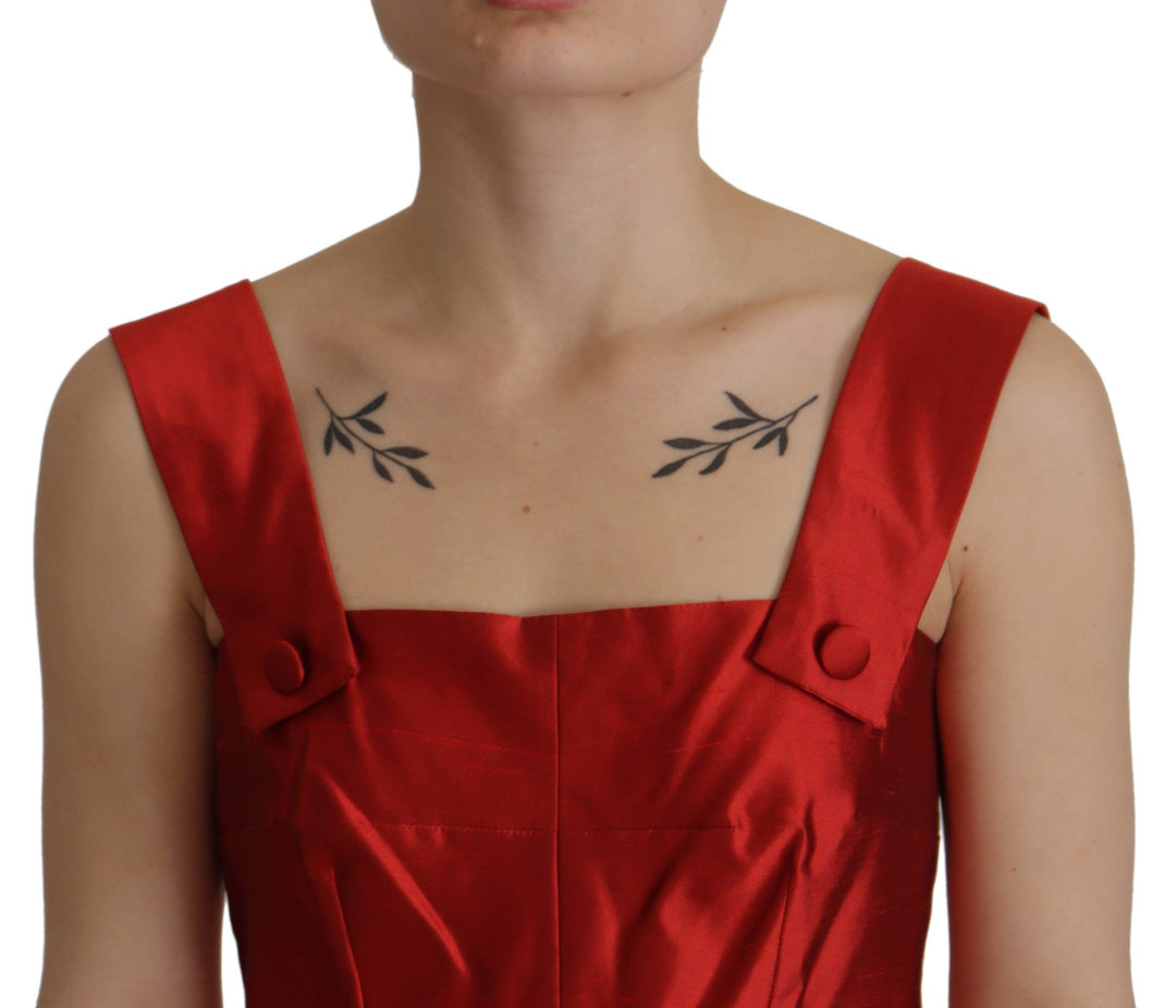 Bright red silk A-line midi dress