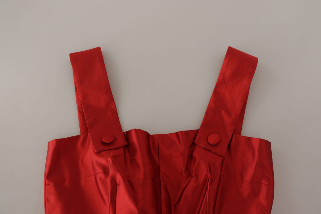 Bright red silk A-line midi dress