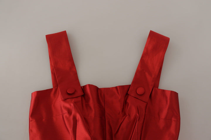 Bright red silk A-line midi dress