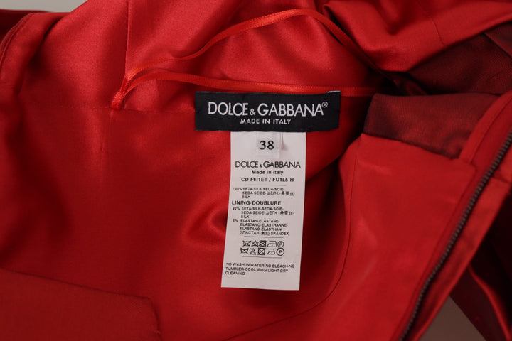 Bright red silk A-line midi dress