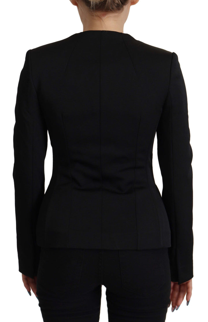 Simple black snap jacket with silk lining