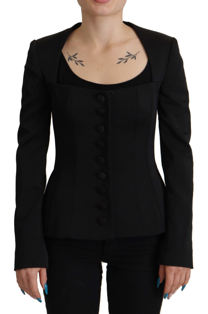Simple black snap jacket with silk lining
