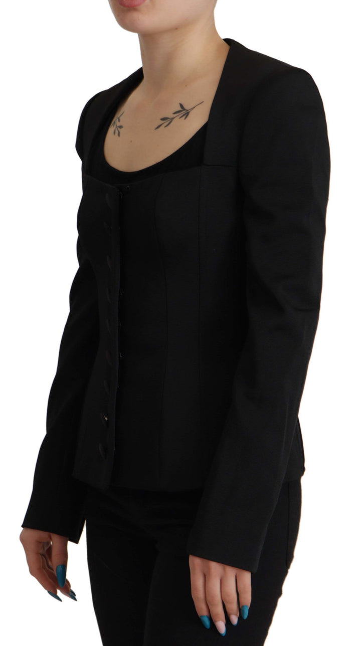 Simple black snap jacket with silk lining