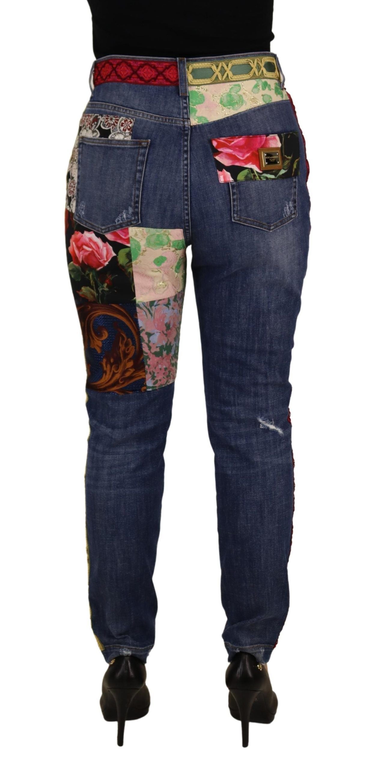 Blaue Patchwork-Denim-Jeans mit hoher Taille