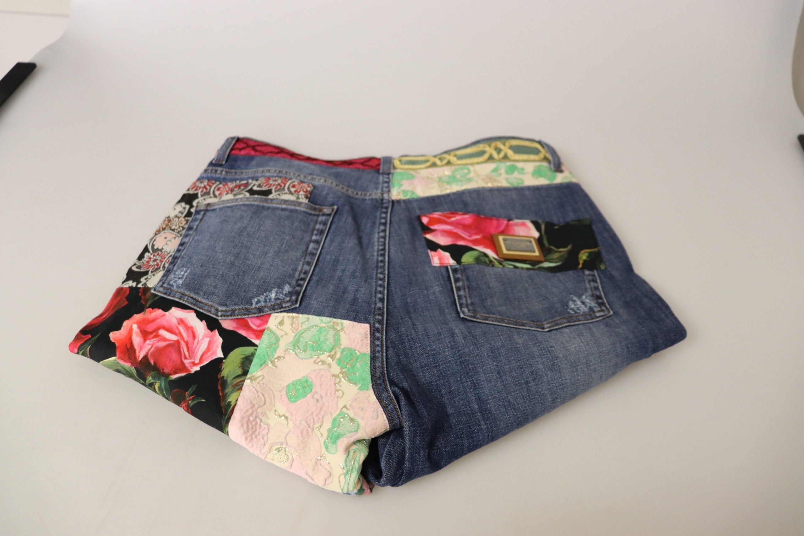 Blaue Patchwork-Denim-Jeans mit hoher Taille
