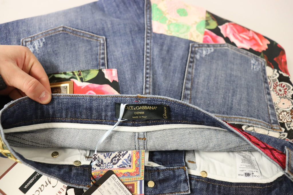 Blaue Patchwork-Denim-Jeans mit hoher Taille