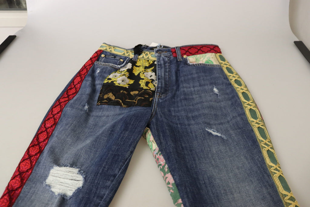 Blaue Patchwork-Denim-Jeans mit hoher Taille
