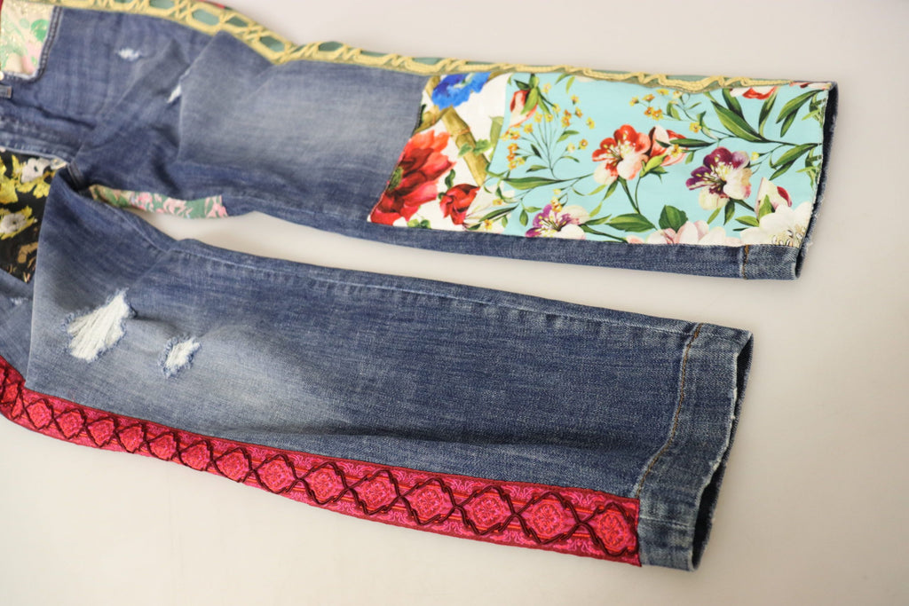 Blaue Patchwork-Denim-Jeans mit hoher Taille