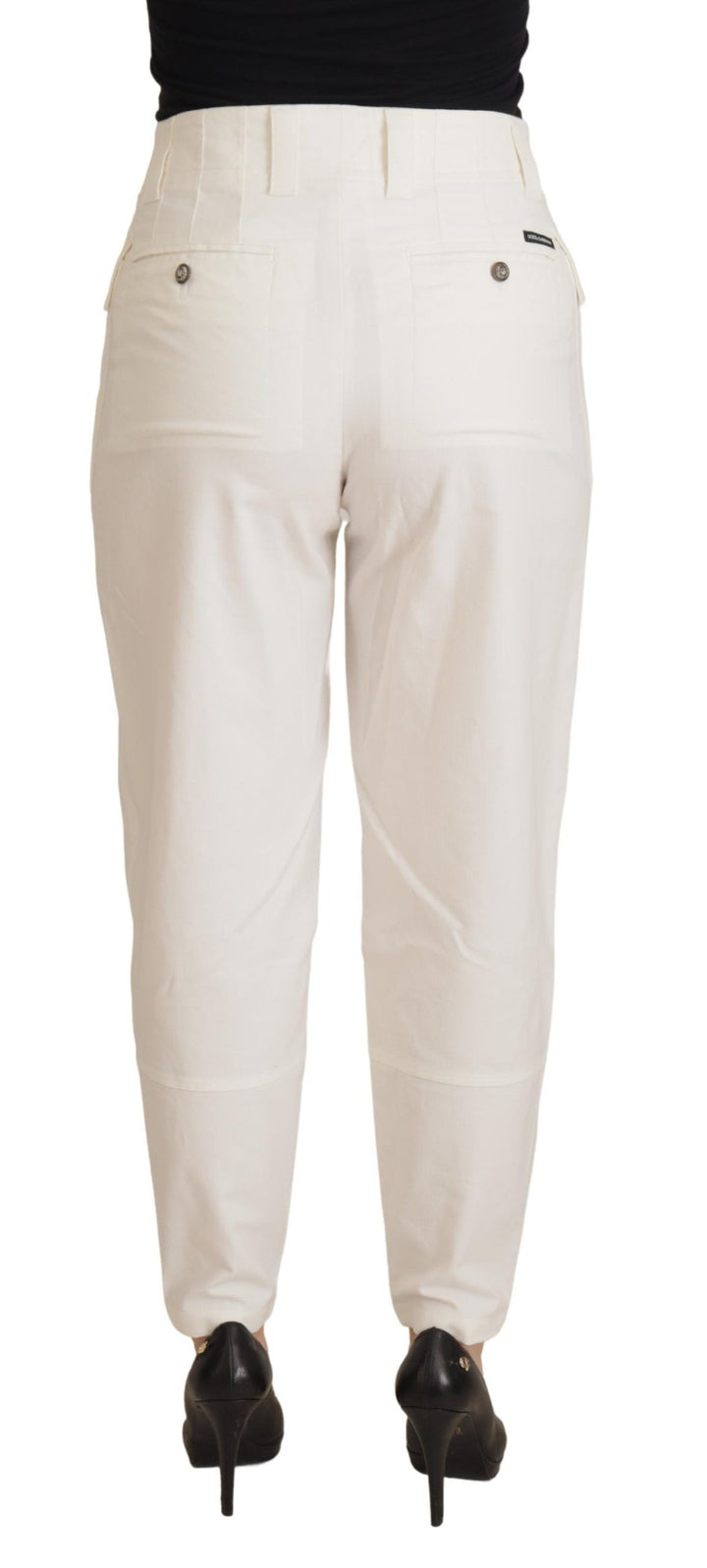 Weiße konisch zulaufende Damen Baumwollhosen mit hoher Taille