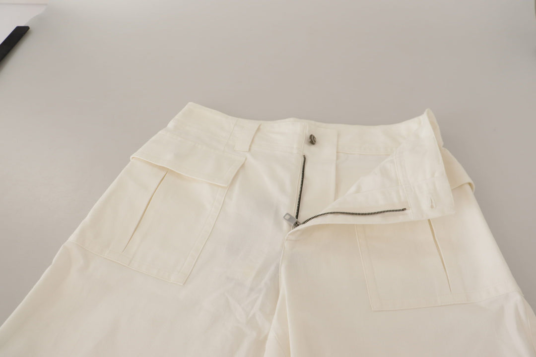 Weiße konisch zulaufende Damen Baumwollhosen mit hoher Taille