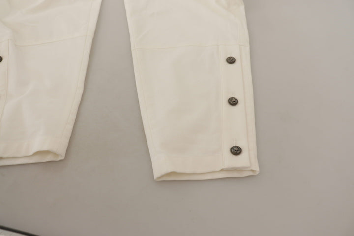 Weiße konisch zulaufende Damen Baumwollhosen mit hoher Taille