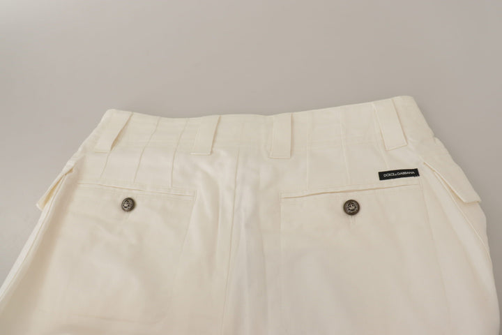 Weiße konisch zulaufende Damen Baumwollhosen mit hoher Taille
