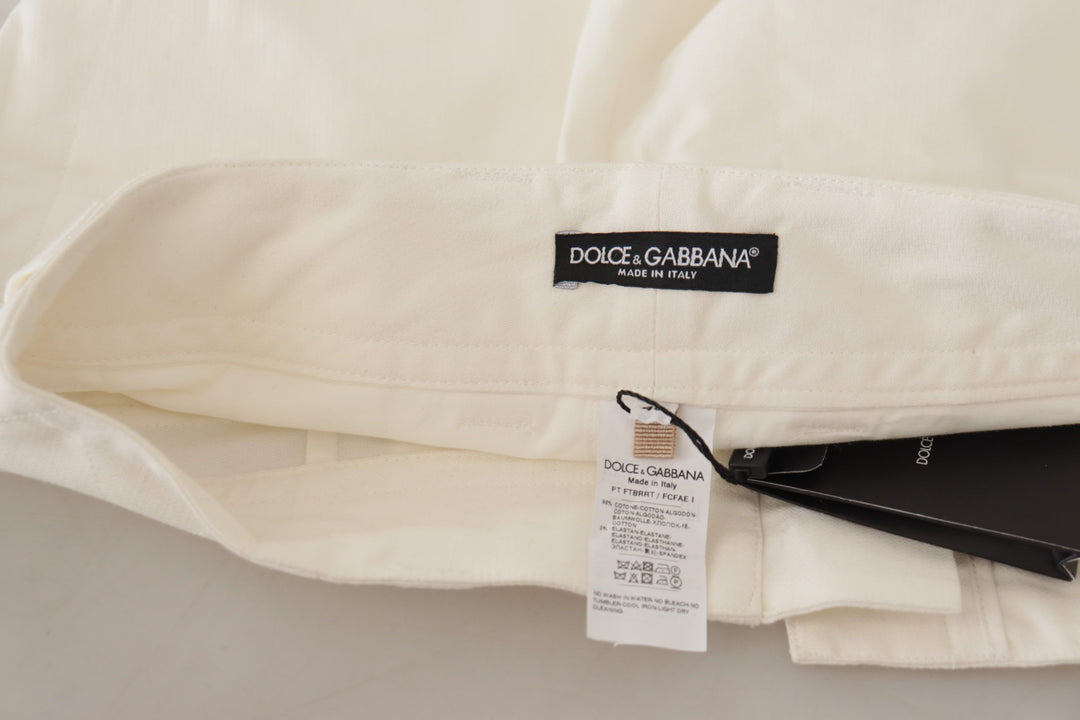 Weiße konisch zulaufende Damen Baumwollhosen mit hoher Taille