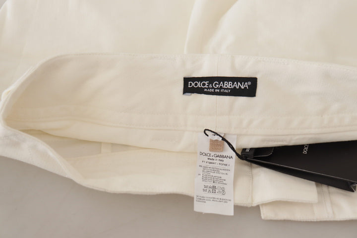 Weiße konisch zulaufende Damen Baumwollhosen mit hoher Taille