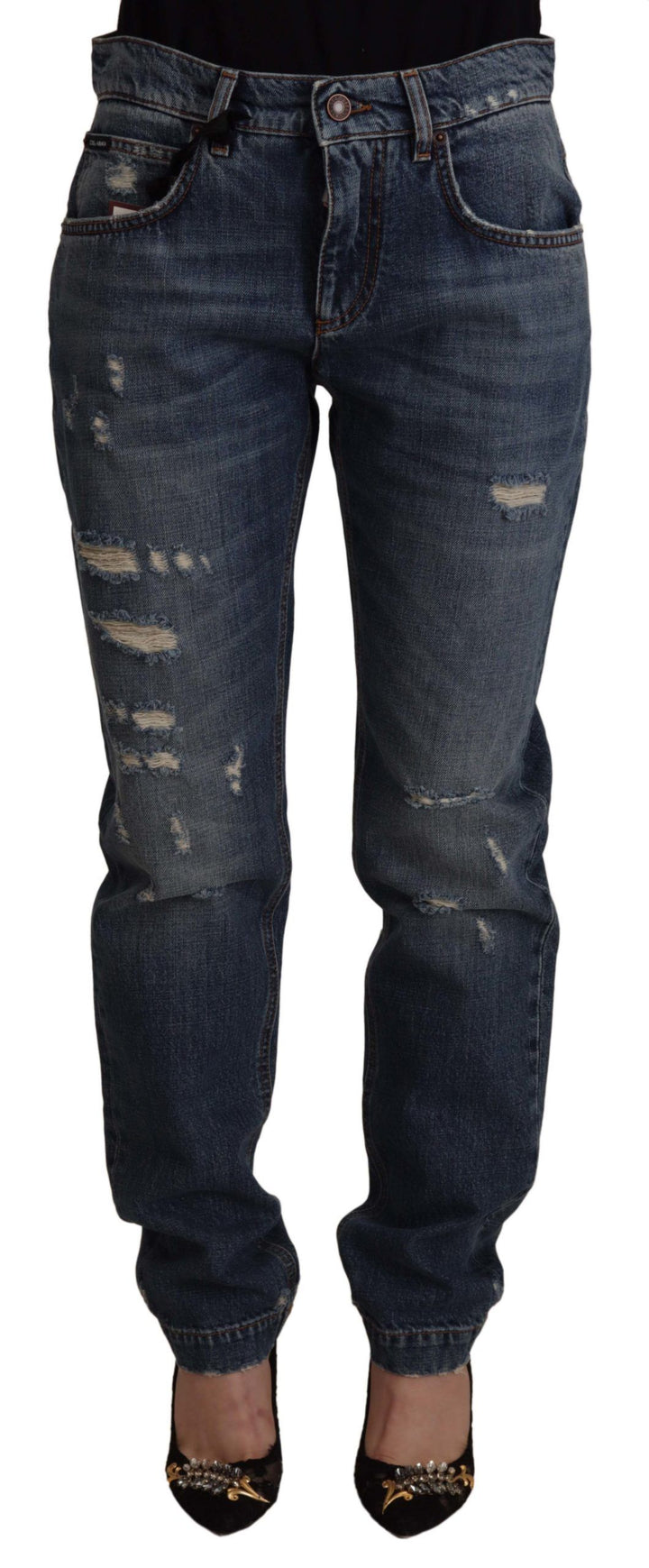 Chic boyfriend-cut jeans with a mid-waist made of denim