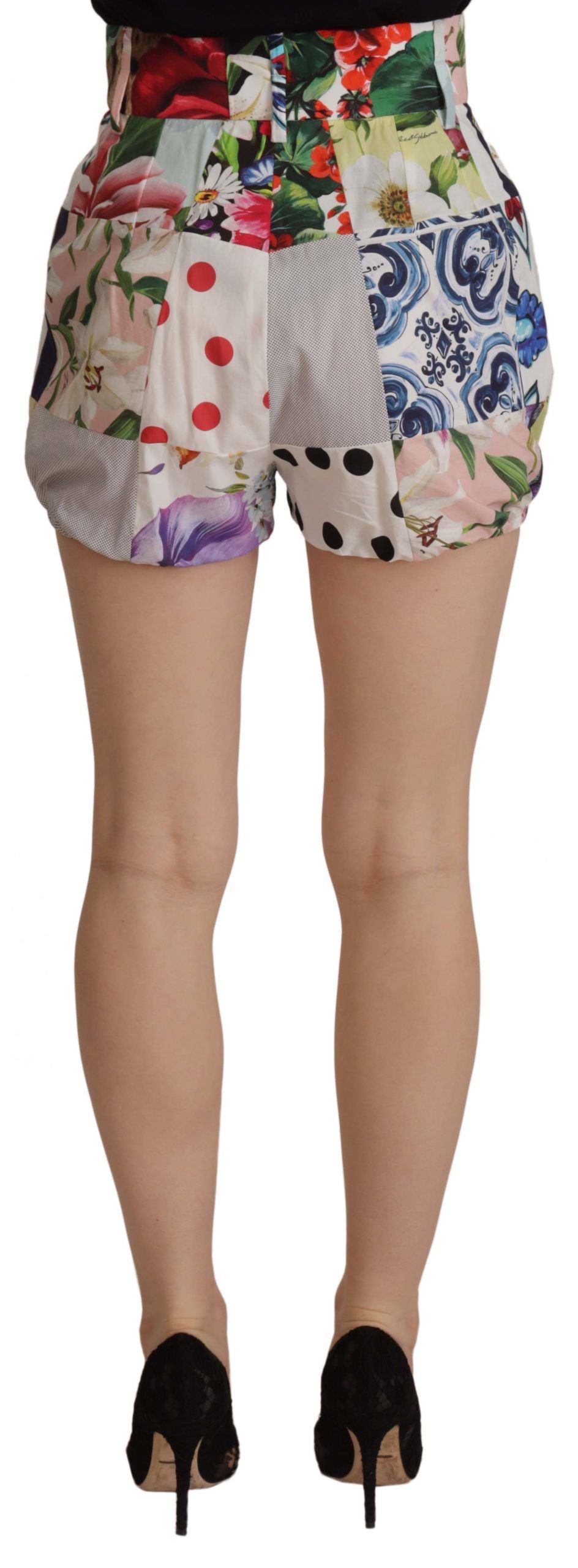 Multicolor Patchwork Baumwollshorts mit hoher Taille