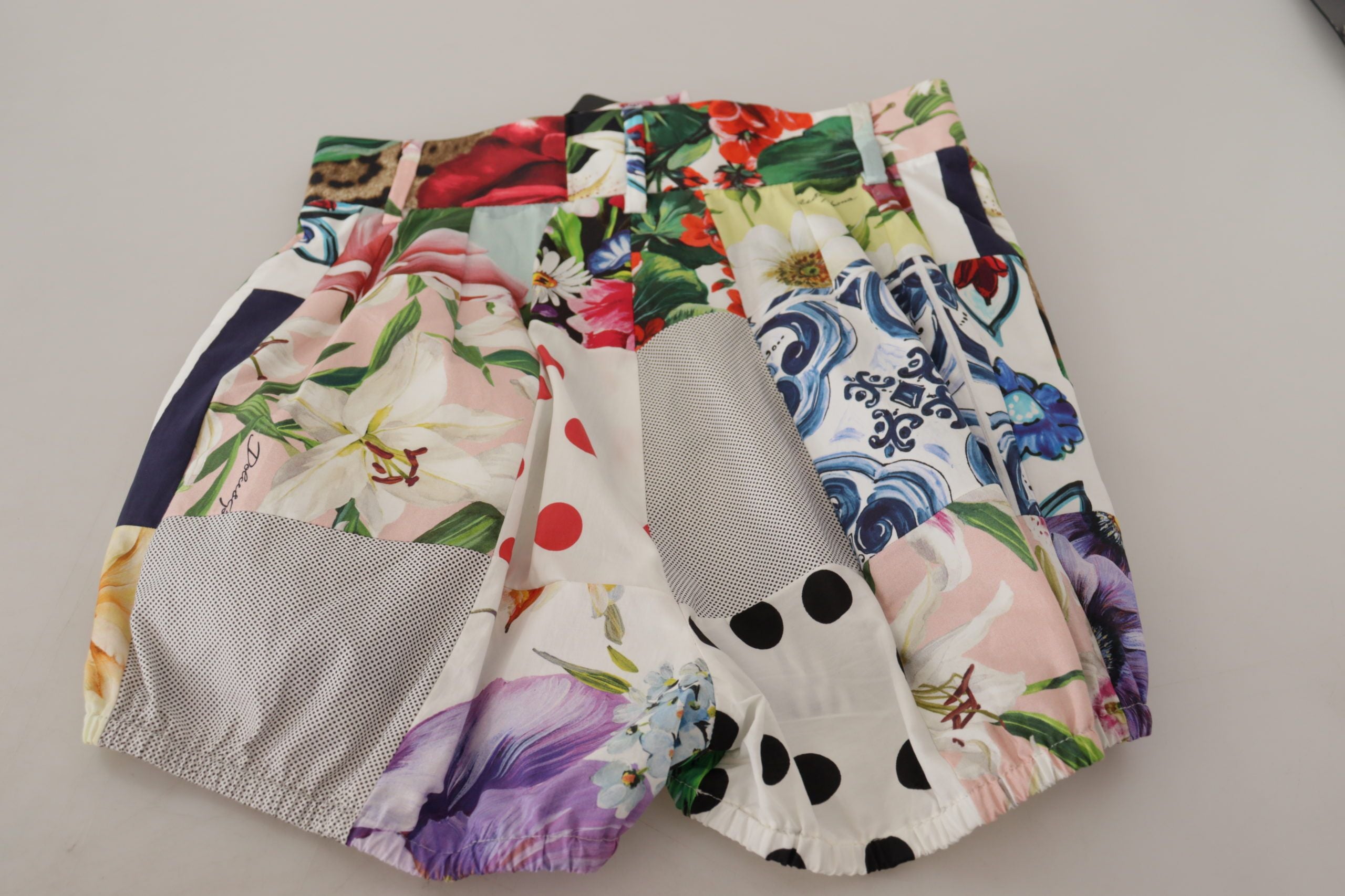 Multicolor Patchwork Baumwollshorts mit hoher Taille