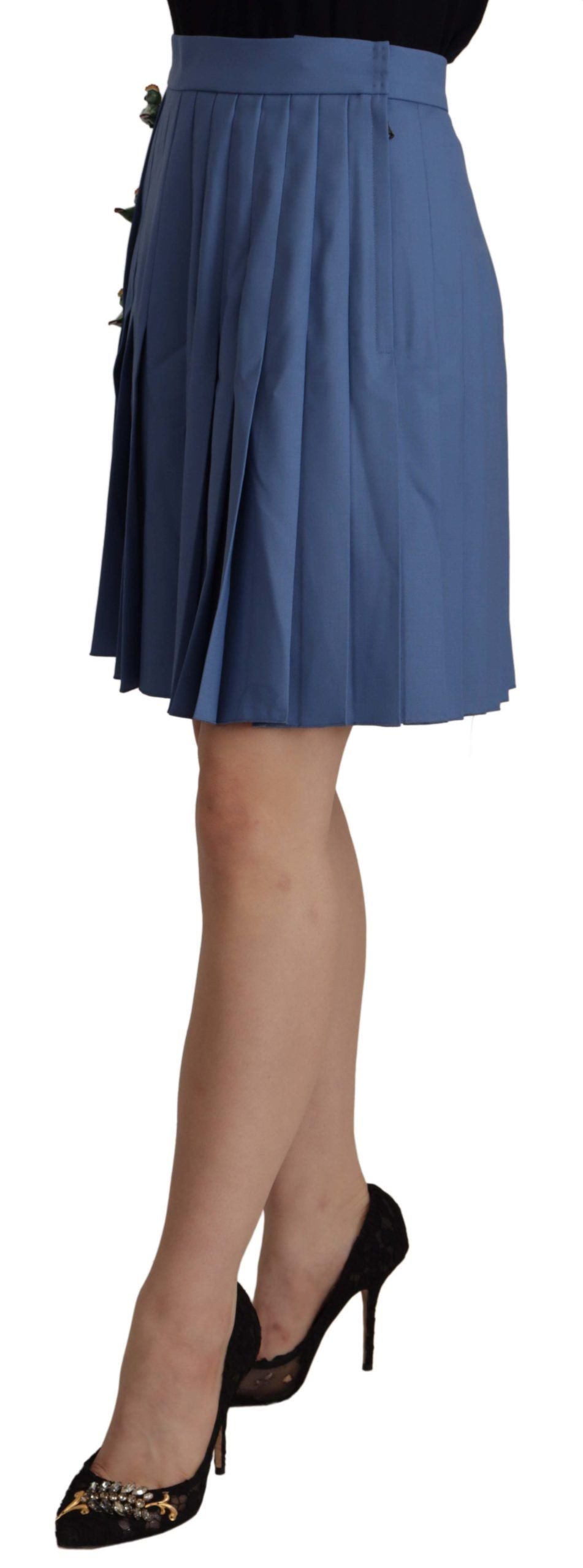 Elegant pleated A-line mini skirt with bird appliqués
