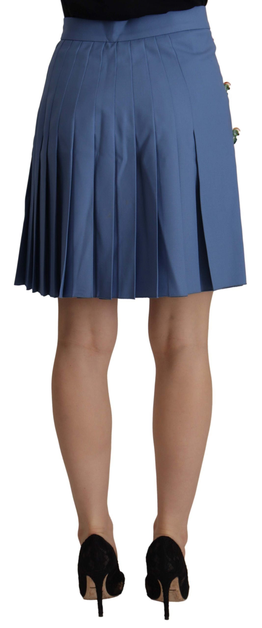 Elegant pleated A-line mini skirt with bird appliqués