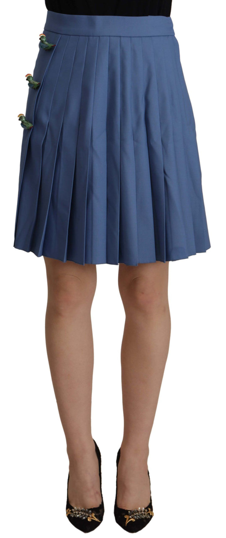 Elegant pleated A-line mini skirt with bird appliqués