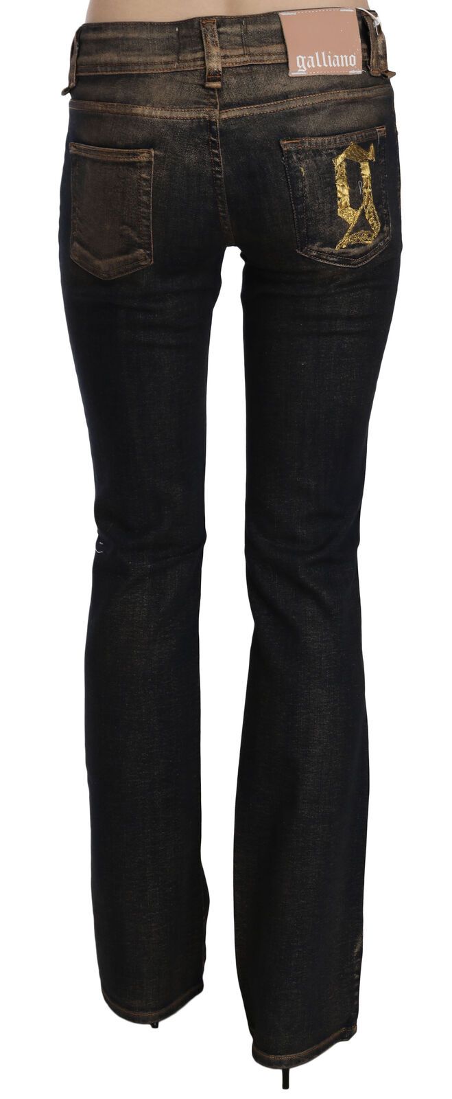 Schwarze gewaschene Denim-Hose mit ausgestelltem Bund aus Baumwolle