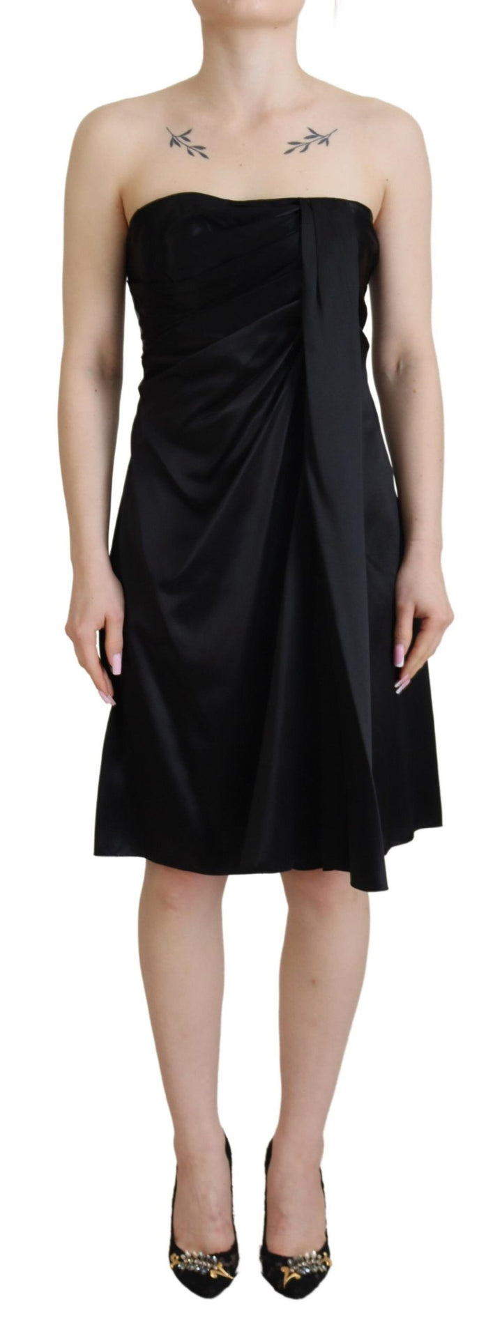 Schwarzes Seiden Shift Kurzes Mini Party Kleid